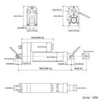 3500N Vérin électrique étanche IP67 avec fin de course magnétique – Course réglable de 50 mm (Modèle 0041933-3)