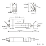 3500N Vérin électrique étanche IP67 avec fin de course magnétique – Course réglable de 50 mm (Modèle 0041933-3)