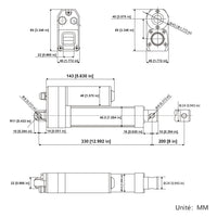 3500N Vérin électrique étanche IP67 avec fin de course magnétique – Course réglable de 200 mm (Modèle 0041936-3)