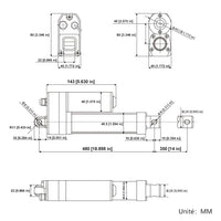 3500N Vérin électrique étanche IP67 avec fin de course magnétique – Course réglable de 350 mm (Modèle 0041939-3)