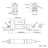 3500N Vérin électrique étanche IP67 avec fin de course magnétique – Course réglable de 350 mm (Modèle 0041939-3)