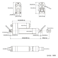 3500N Vérin électrique étanche IP67 avec fin de course magnétique – Course réglable de 100 mm (Modèle 0041934-3)