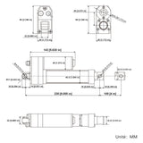 3500N Vérin électrique étanche IP67 avec fin de course magnétique – Course réglable de 100 mm (Modèle 0041934-3)