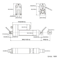 3500N Vérin électrique étanche IP67 avec fin de course magnétique – Course réglable de 150 mm (Modèle 0041935-3)