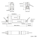 3500N Vérin électrique étanche IP67 avec fin de course magnétique – Course réglable de 150 mm (Modèle 0041935-3)